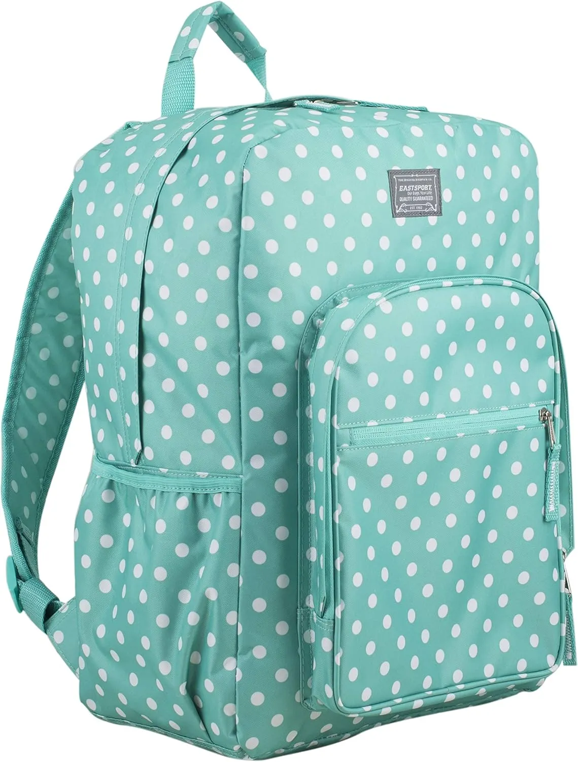 Eastsport Carry On Travel Weekender Backpack with Extra Large Main Compartment, Turquoise/Polka Dot Print