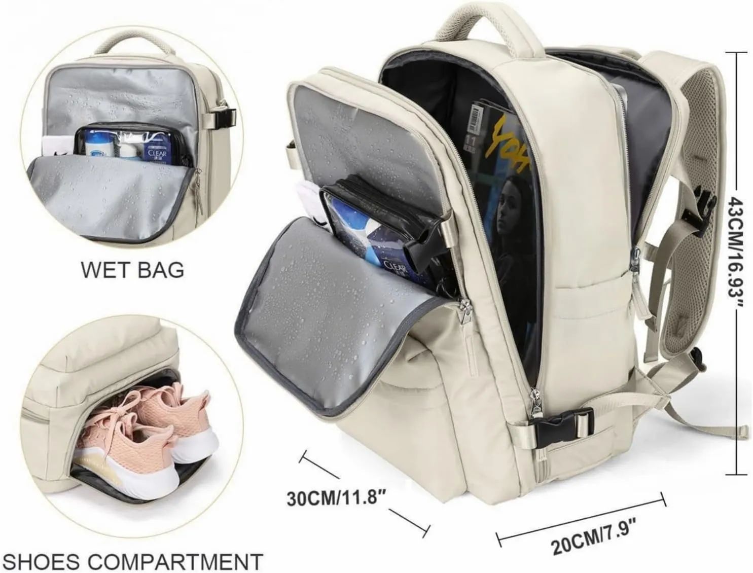 Easypack Usa Backpack, Easy Pack Backpack, 40L Expandable Carry on Flight Approved Travel Bag for Women Men, Beige