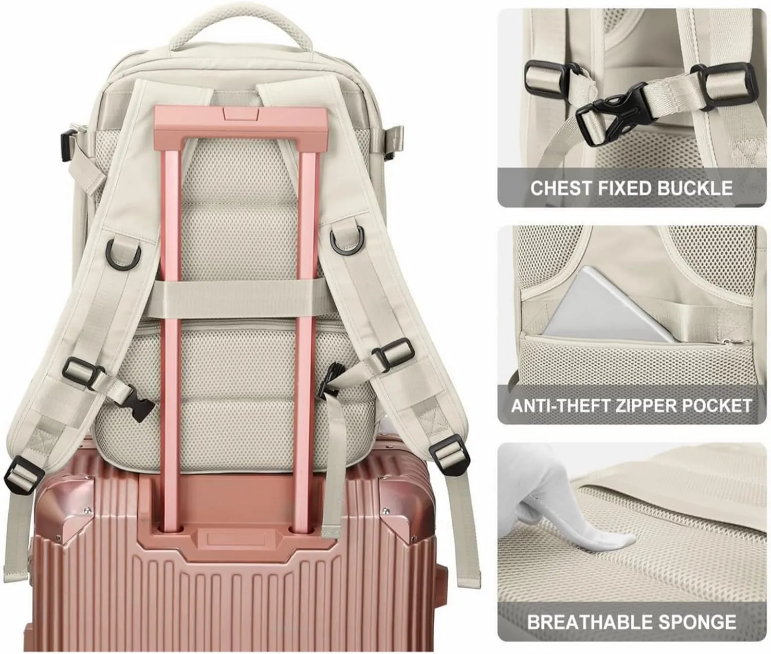 Easypack Usa Backpack, Easy Pack Backpack, 40L Expandable Carry on Flight Approved Travel Bag for Women Men, Beige