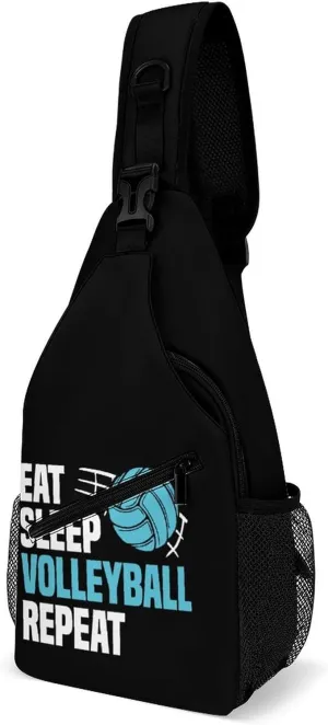 Eat Sleep Volleyball Repeat Sling Bag for Men Women Durable Crossbody Backpack Chest Bag Daypack for Travel Hiking