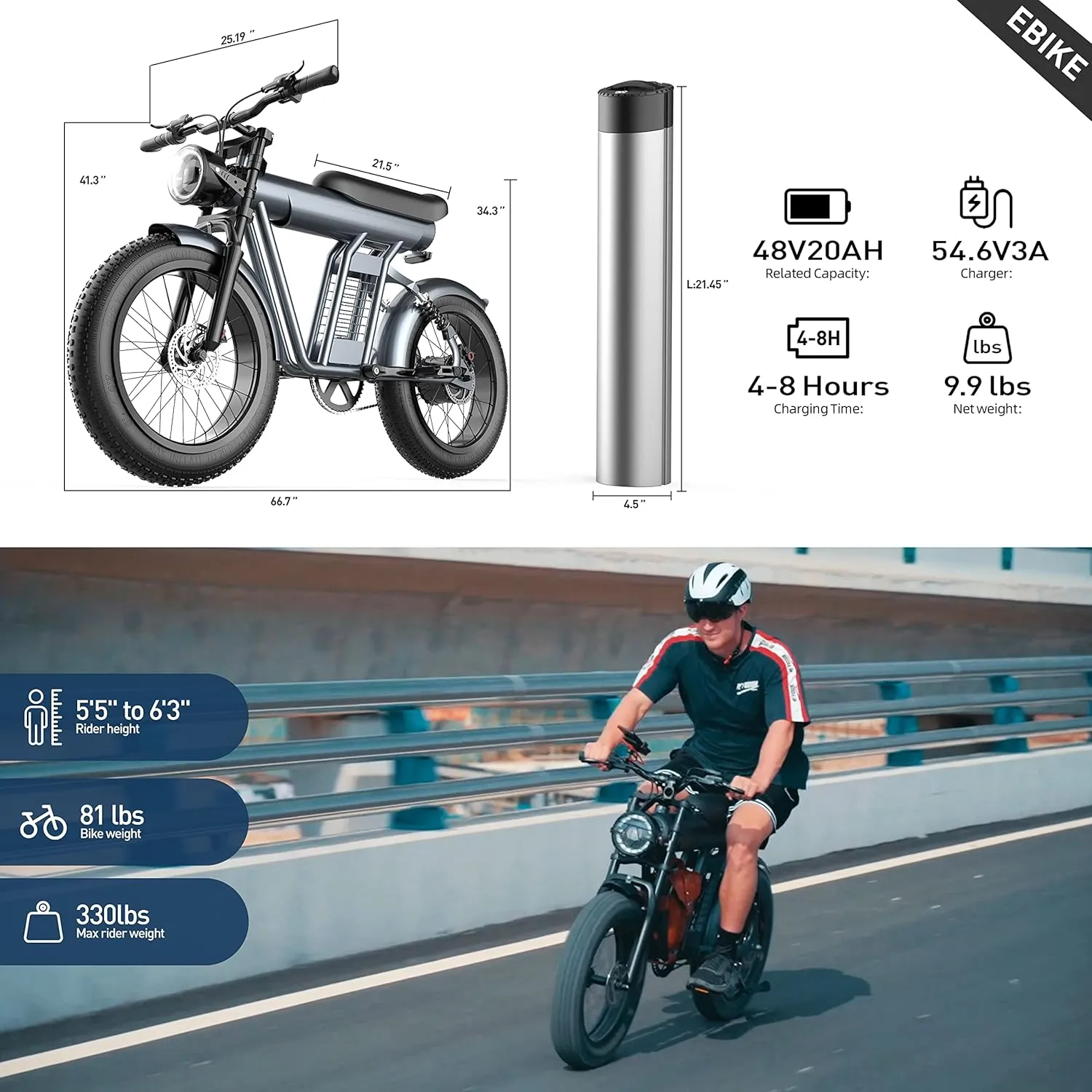 Ebike with 1200W Brushless Motor,Removable 48V 20Ah Battery,UP to 32MPH,Electric Mountain Bike with 20" Fat Tire with Front/Rear Turn Signals for Men Women,Travel Bag
