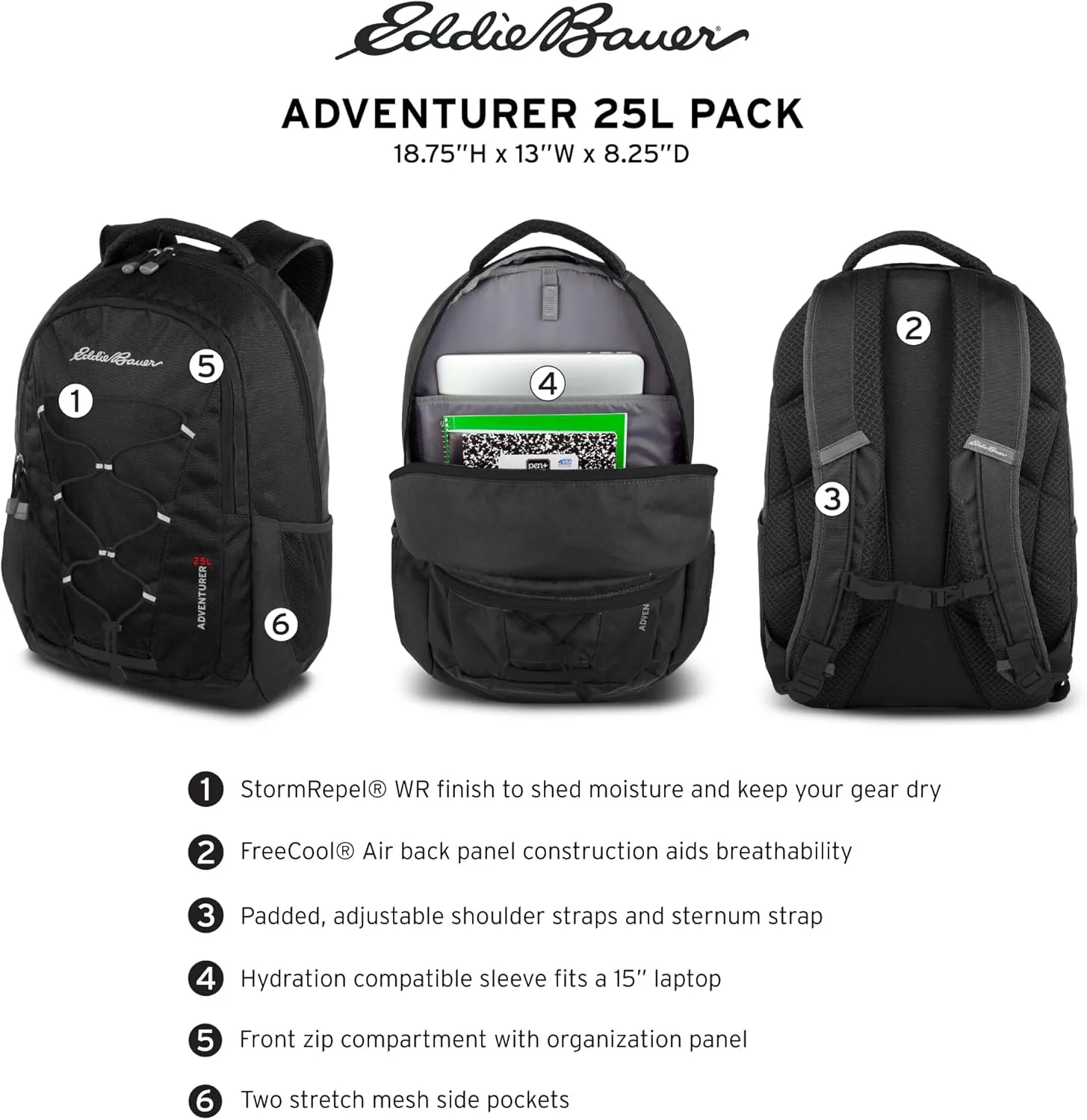 Eddie Bauer Backpack with Organization Compartments and Hydration/Laptop Compatible Sleeve, Adventurer-Dark Teal, 25L