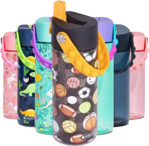 Elemental Water Bottles for Kids - Splash Kids Water Bottle for School with Pop-it Handle - BPA Free Tritan Plastic Water Bottle with Straw Leak Proof when Spout is Closed - Sports Ball - 18oz