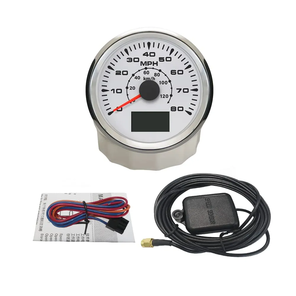 ELING 3 3/8" Waterproof Marine Auto GPS Speedometer Odometer Kit 0-80MPH 0-120KM/H with ODO Course Tripmeter 85mm 12V 24V