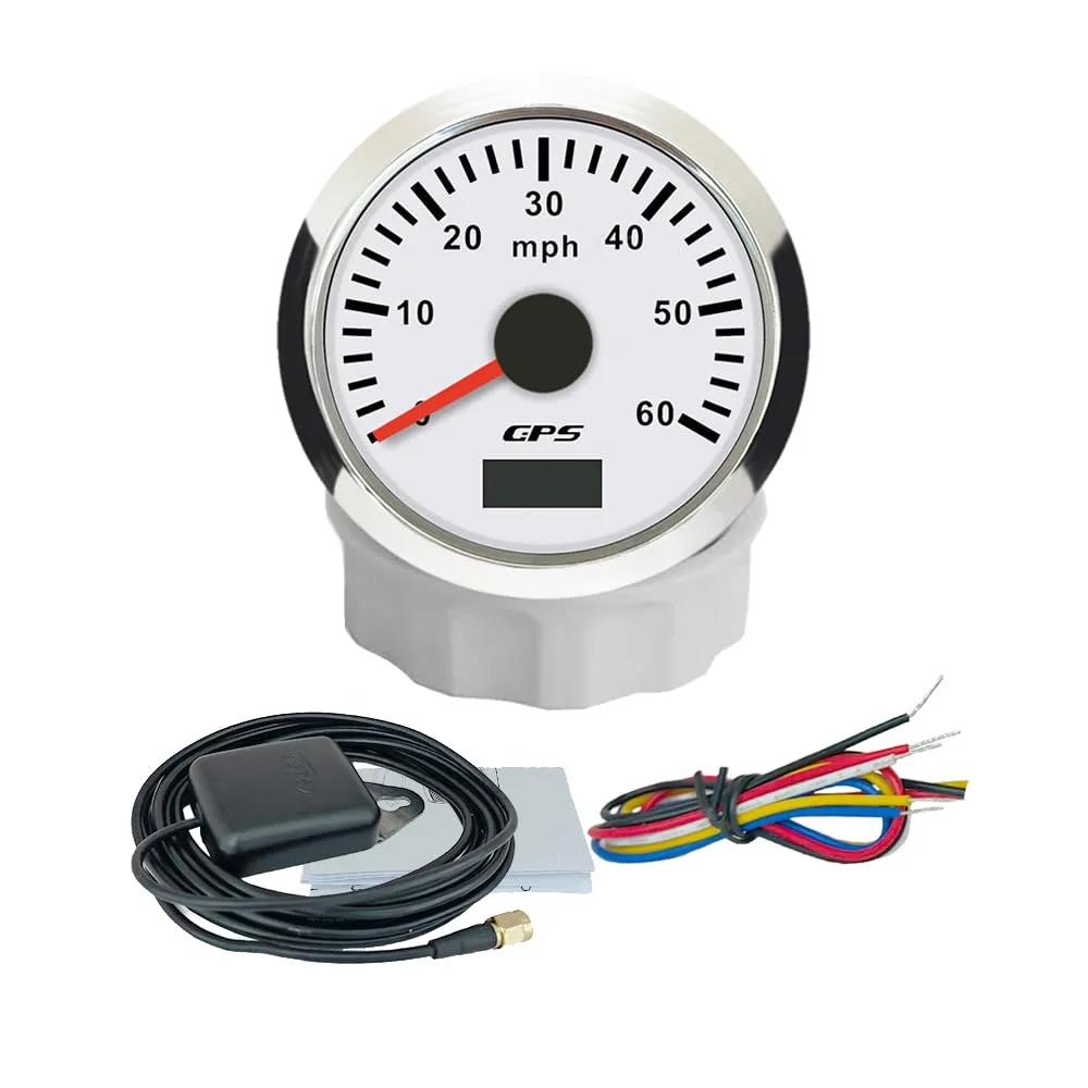 ELING 52mm GPS Speedometer 60MPH Odometer with Tripmeter GPS Antenna 7 Colors Backlight 12V 24V