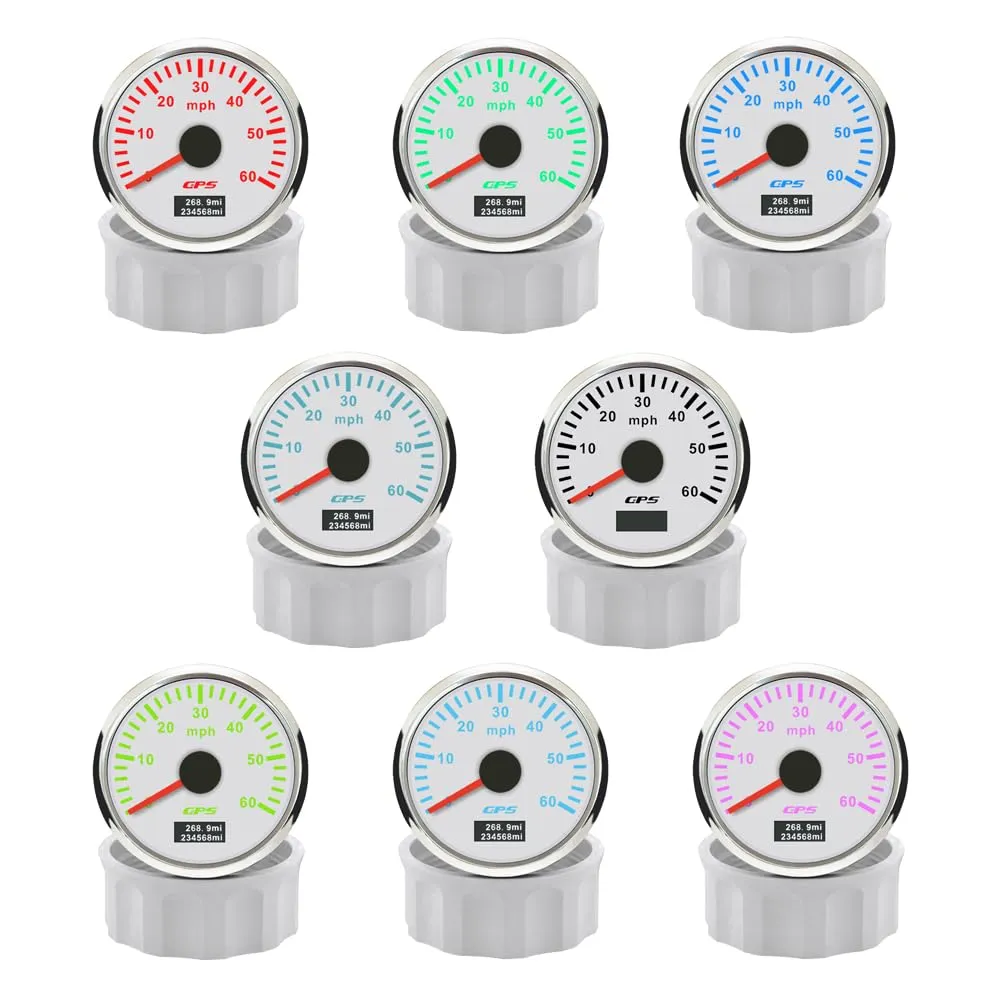 ELING 52mm GPS Speedometer 60MPH Odometer with Tripmeter GPS Antenna 7 Colors Backlight 12V 24V