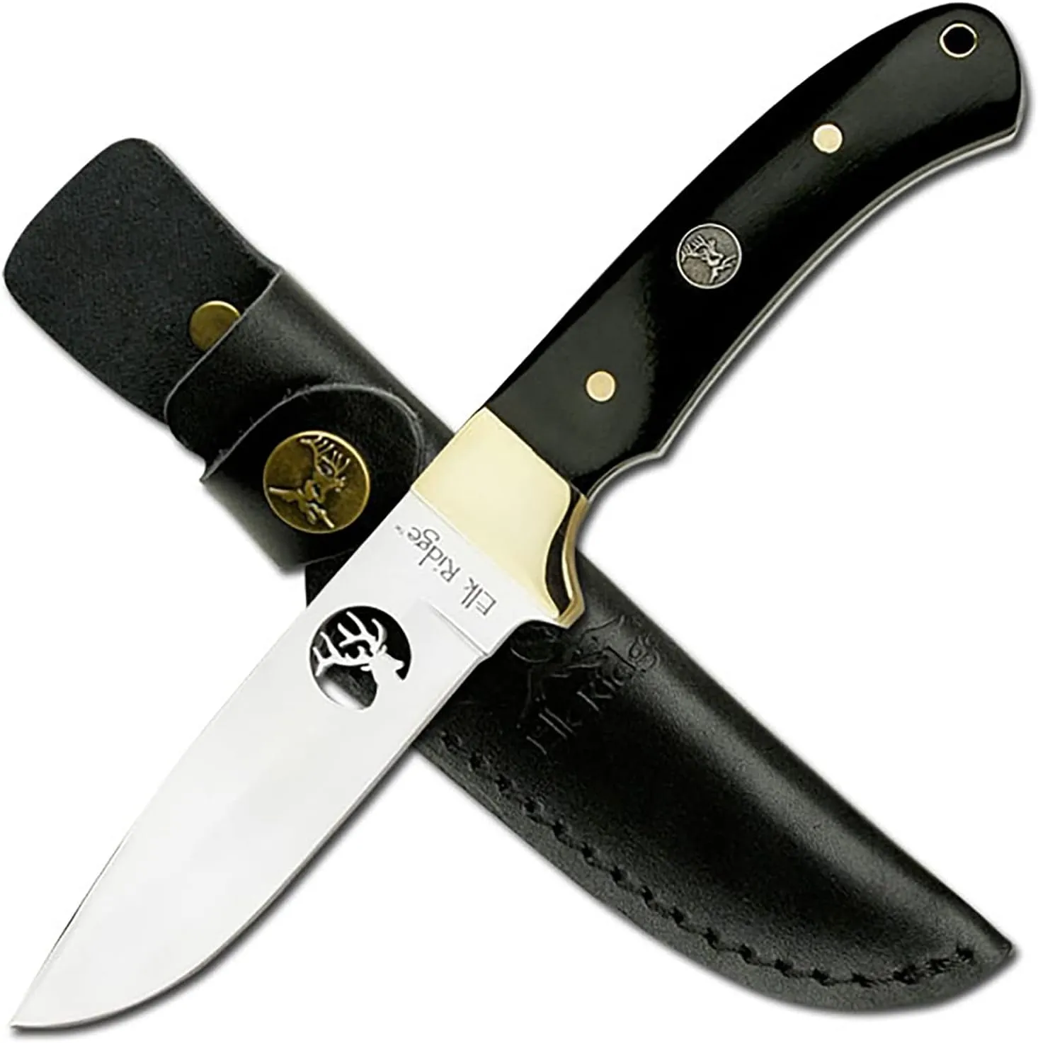 Elk Ridge - Outdoors Fixed Blade Hunting Knife - 8.5-in Overall, 440 Stainless Steel Mirror Finish Blade, Black Wood Handle, Full Tang, Leather Sheath, Hunting - Camping - Survival - ER-010