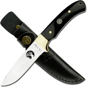 Elk Ridge - Outdoors Fixed Blade Hunting Knife - 8.5-in Overall, 440 Stainless Steel Mirror Finish Blade, Black Wood Handle, Full Tang, Leather Sheath, Hunting - Camping - Survival - ER-010