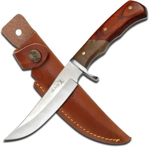 Elk Ridge - Outdoors Fixed Blade Knife, 9.5-in Overall, Satin Finish Stainless Steel Blade, 2 Tone burl Wood Handle, Genuine Leather Sheath, Hunting, Camping, Survival - ER-085