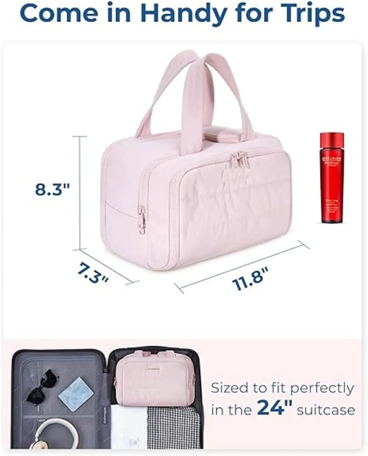 Elouva Toiletry Bag, Large Capacity Wide-Open Travel Cosmetic Bag, 4-in-1 MultiFunctional Lightweight Makeup Bags for Women with Handle for Accessories, Toiletries (Beige, 29.97x18.54x21.08cm)