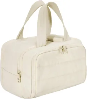 Elouva Toiletry Bag, Large Capacity Wide-Open Travel Cosmetic Bag, 4-in-1 MultiFunctional Lightweight Makeup Bags for Women with Handle for Accessories, Toiletries (Beige, 29.97x18.54x21.08cm)
