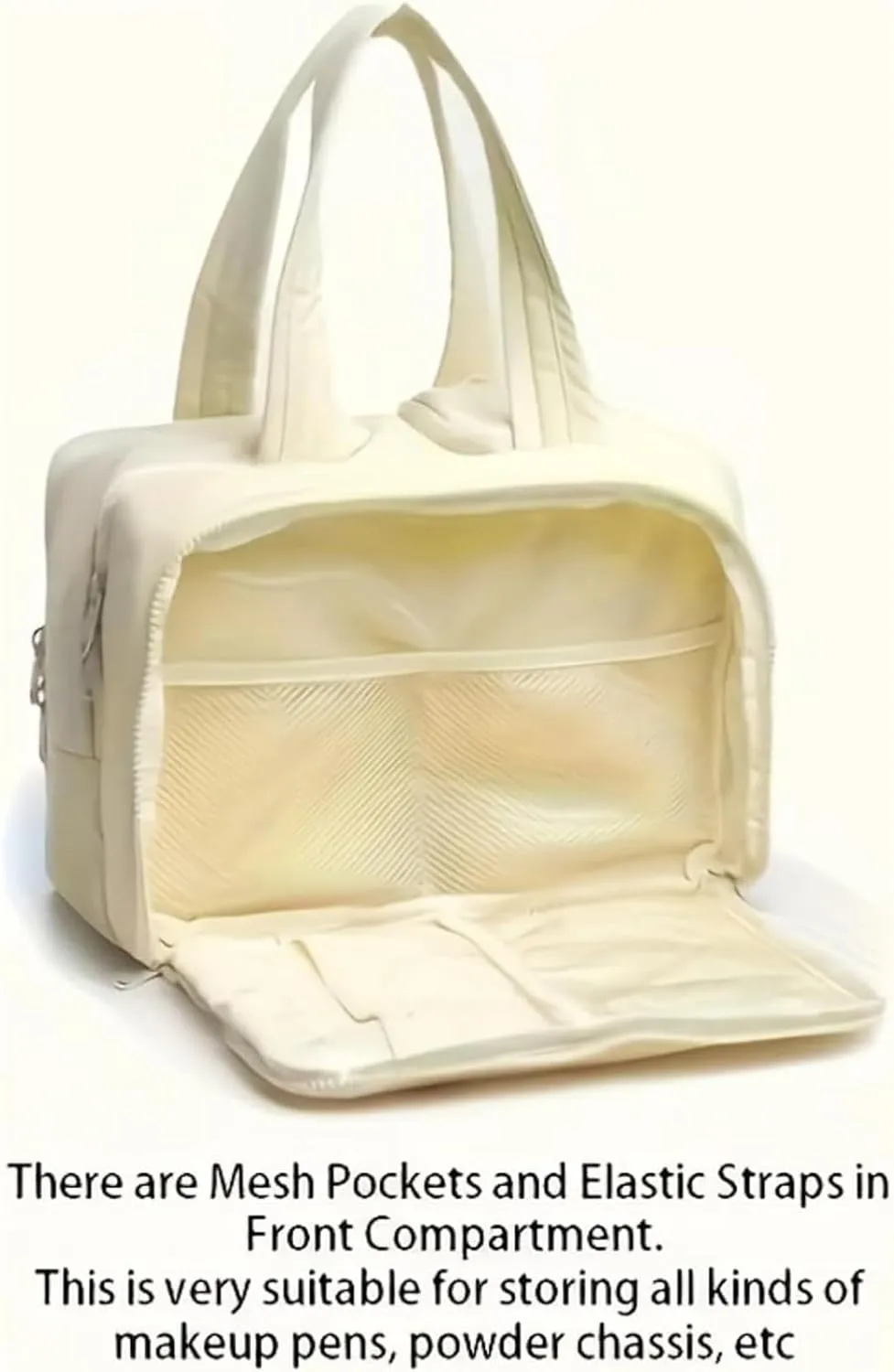 Elouva Toiletry Bag, Large Capacity Wide-Open Travel Cosmetic Bag, 4-in-1 MultiFunctional Lightweight Makeup Bags for Women with Handle for Accessories, Toiletries (Beige, 29.97x18.54x21.08cm)