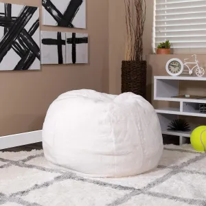 EMMA   OLIVER Small White Furry Bean Bag Chair for Kids and Teens