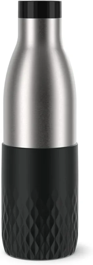 Emsa, BluDrop Sleeve Water Bottle, 0.7L Capacity, Insulated Water Bottle in 18/10 Stainless Steel, 100% Airtight and BPA Free with Quick-Press Closure, Soft-Touch Coating, Black