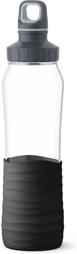 EMSA N3100100 Drink2Go Glass Drinking Bottle, Black, 0.7