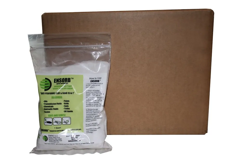 Enpac 1-Quart Bag ENSORB Granular Absorbent, Case of 12, White, Landfill Safe, Lightweight, Super Absorbent