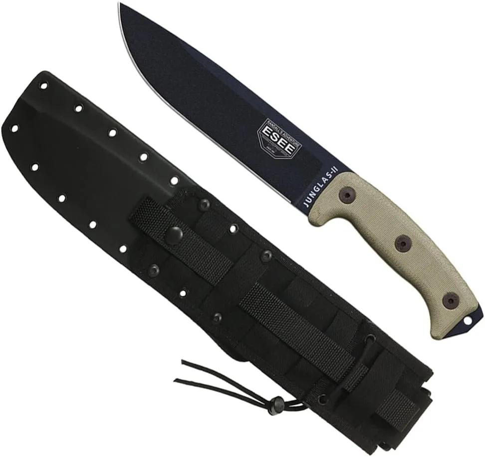 ESEE Authentic JUNGLAS Survival Knife, Kydex Sheath, MOLLE Backing