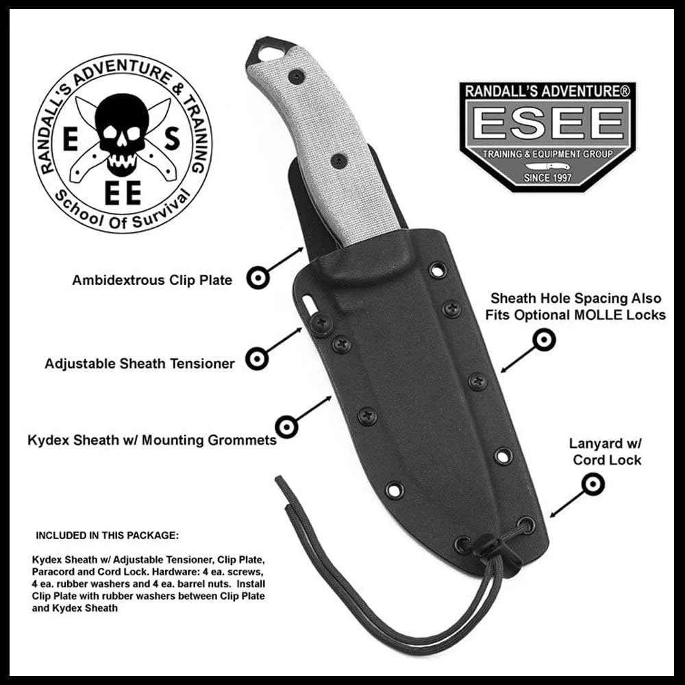 ESEE Authentic Model 5 Tactical Survival Fixed Blade Knife - Ambidextrous Kydex Sheath - SERE Team Designed (ESEE-5S-E)