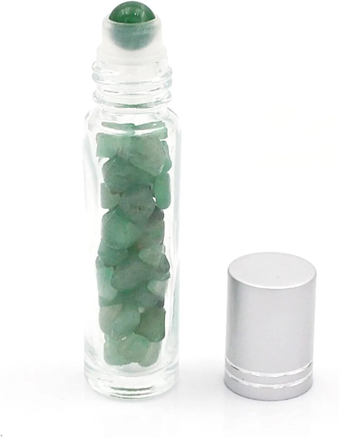 Essential Oil Roller Bottle EVA Carrying Travel Case and 10pcs Essential Oil Gemstone Roller Ball Bottles Frosted Glass Inside 10ml Healing Crystal Chips Feng Shui Roller (Green aventurine)