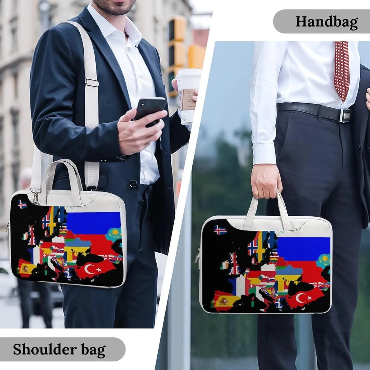 Europe Flags Map Printed Laptop Sleeve Case Lightweight Computer Carrying Bag for Men Women Work Travel