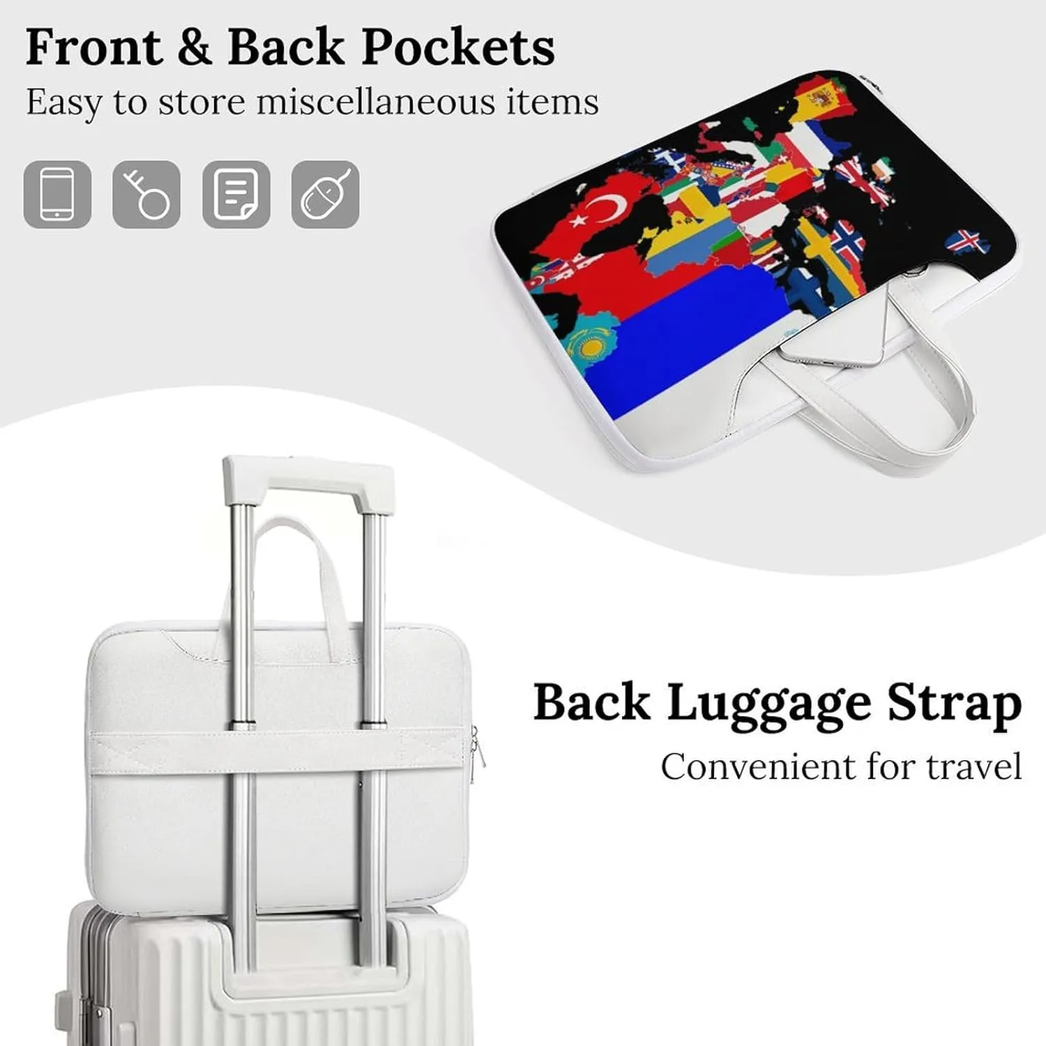 Europe Flags Map Printed Laptop Sleeve Case Lightweight Computer Carrying Bag for Men Women Work Travel