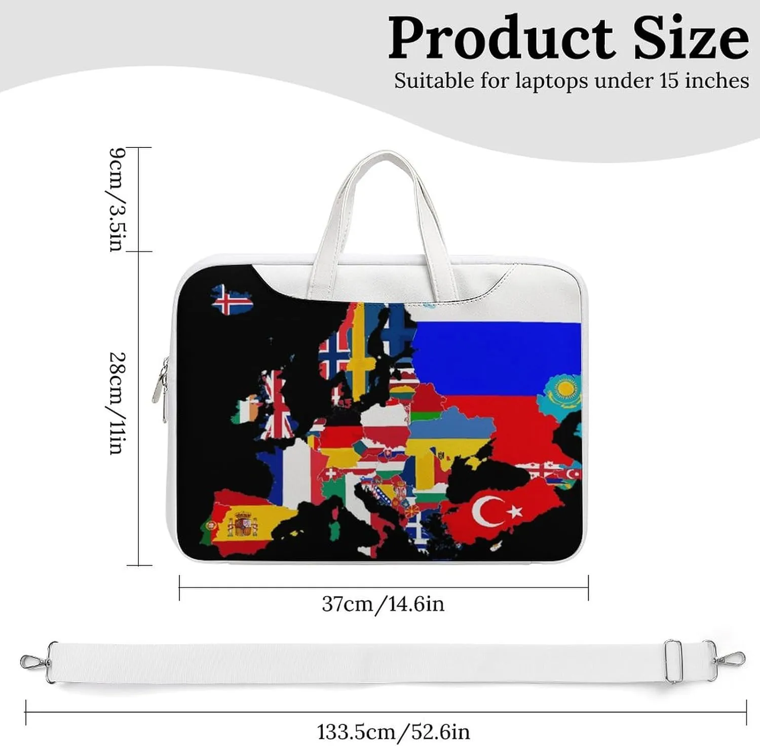 Europe Flags Map Printed Laptop Sleeve Case Lightweight Computer Carrying Bag for Men Women Work Travel