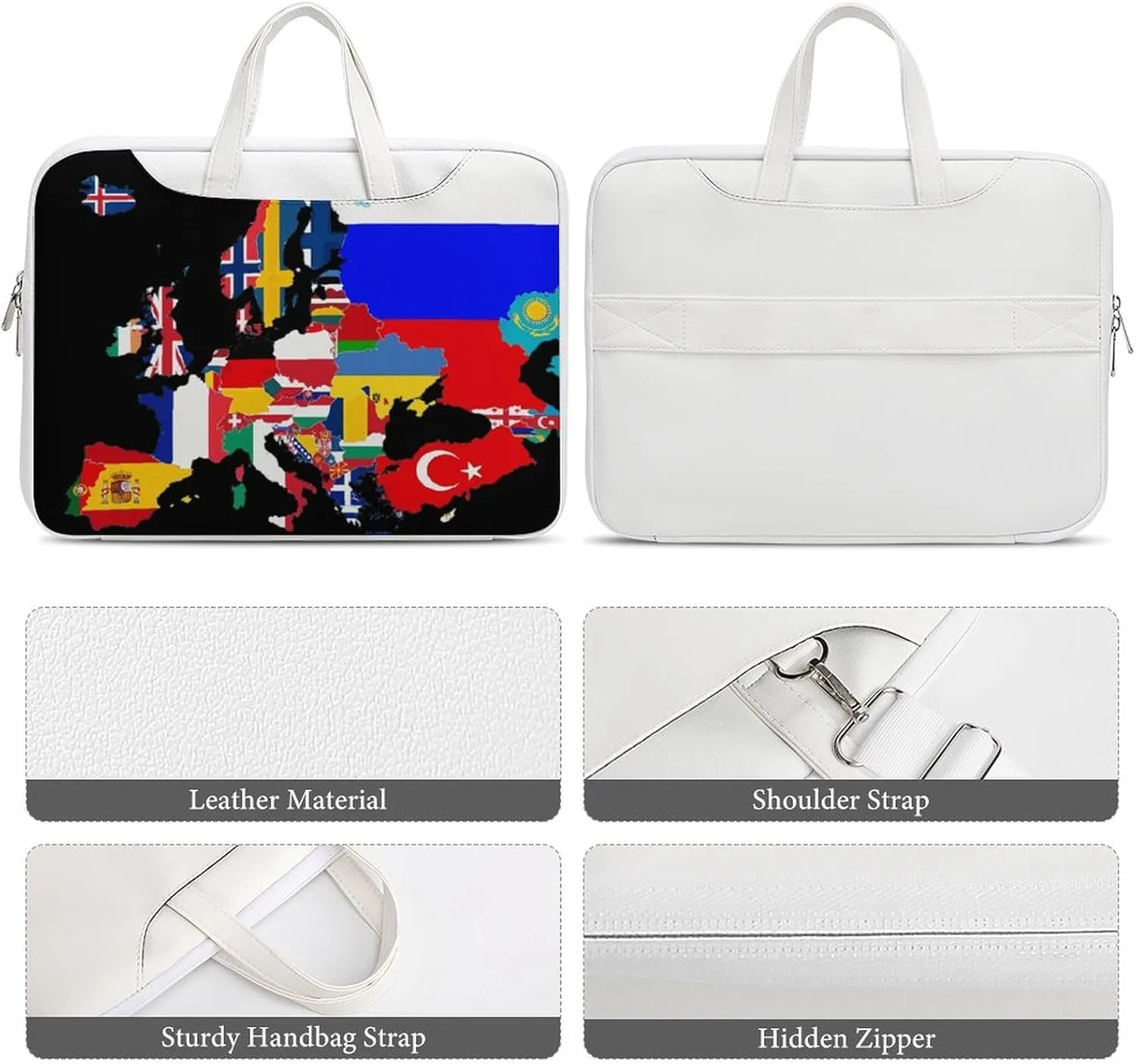 Europe Flags Map Printed Laptop Sleeve Case Lightweight Computer Carrying Bag for Men Women Work Travel