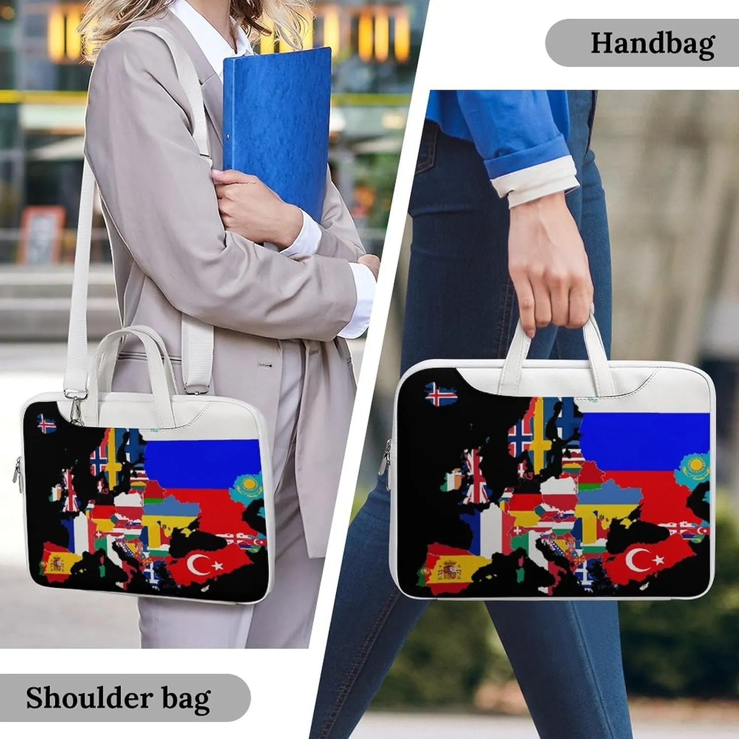 Europe Flags Map Printed Laptop Sleeve Case Lightweight Computer Carrying Bag for Men Women Work Travel