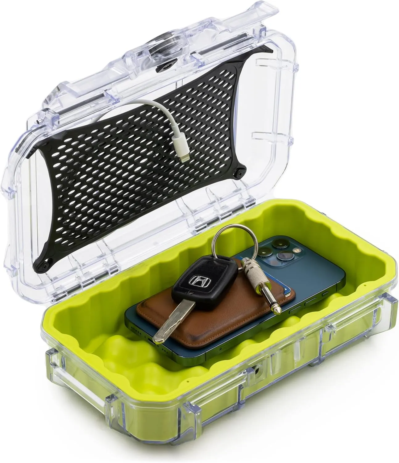 Evergreen 56 Clear Waterproof Dry Box Protective Case Colored Rubber Insert - Travel Safe/MilSpec/USA Made - Tackle Organization of Cameras, Phones, Camping, Fishing, Travel, Water Sports (Green)