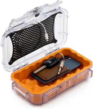 Evergreen 56 Clear Waterproof Dry Box Protective Case Colored Rubber Insert - Travel Safe/MilSpec/USA Made - Tackle Organization of Cameras, Phones, Camping, Fishing, Travel, Water Sports (Orange)