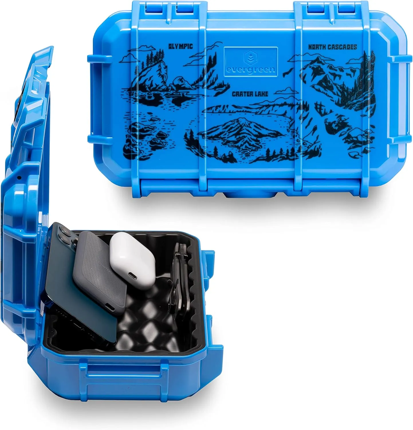 Evergreen X National Parks 56 EDC Dry Box Protective Case - National Parks Gift - for Phones, Camping, Travel, Adventure (Pacific NW, Olympic, Crater Lake, N. Cascade, Blue)