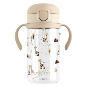 Evorie Tritan Spill Proof Toddler Straw Sippy Cup, 10 oz for Baby and Toddlers 1-3 Years Old, No Spill Straw Water Bottle with Removable Handles, Ideal for School, BPA-Free, Giraffe (NEW)
