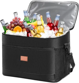 Extra Large Soft Sided Cooler Bag, 48 Can/30L Leakproof Portable Travel Beach Camping Picnic Insulated Coolers Bag, 37qt, Black