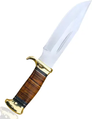 Faizu KNIFE D2 13 Inches Crocodile Dundee Bowie Knife with Leather Sheath Fixed Blade Hunting Knife with Leather and Horn Handle for Outdoor Camping (Horn Handle)