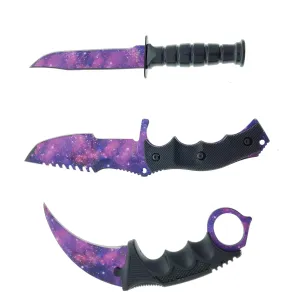 Falcon 3 PCS Purple Galaxy Set. Tactical Knives & Karambit