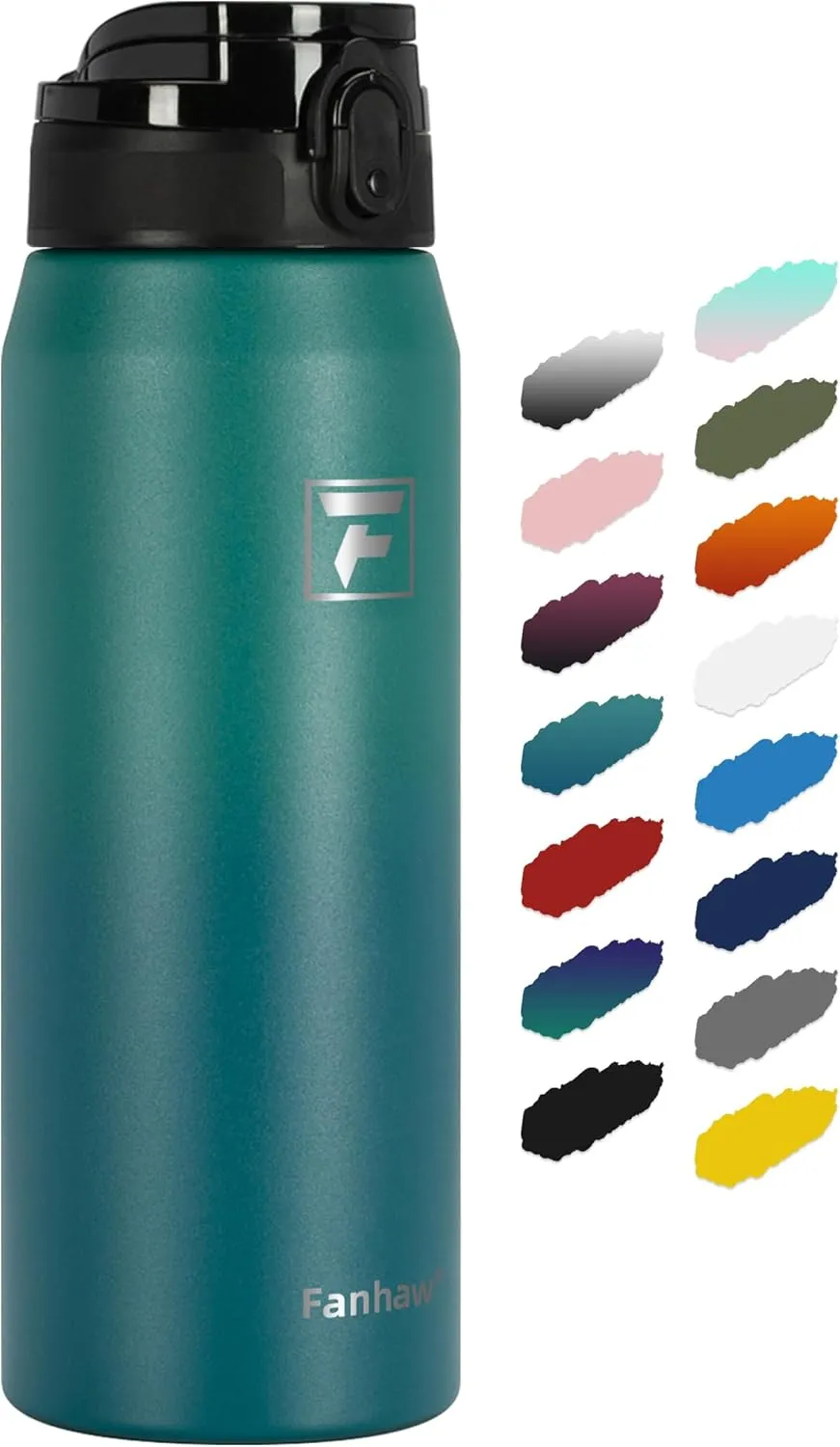 Fanhaw 24 Oz Insulated Stainless Steel Water Bottle - Chug Lid | Leak & Sweat Proof, Anti-Dust | For Kids, Women, Men (Green Blue)