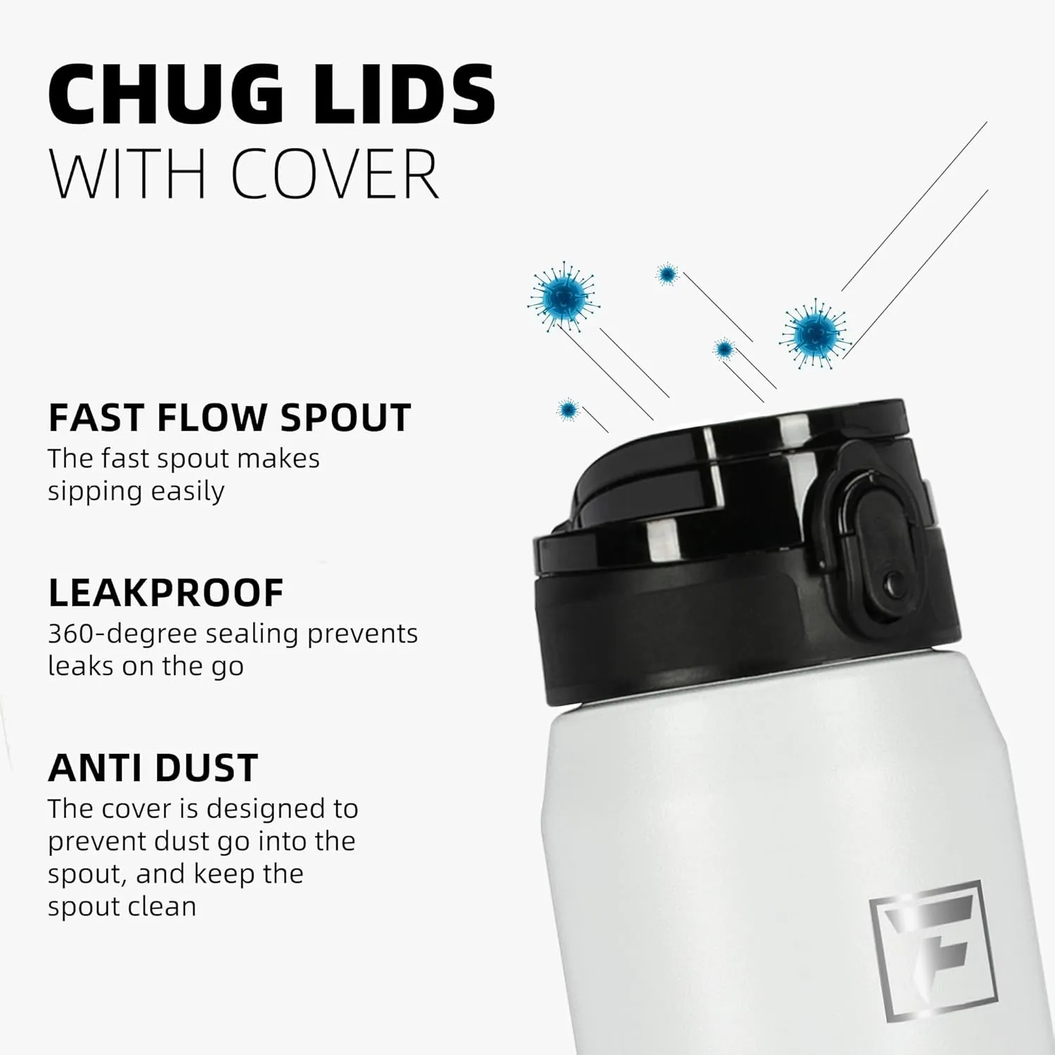Fanhaw 24 Oz Insulated Stainless Steel Water Bottle - Chug Lid | Leak & Sweat Proof, Anti-Dust | For Kids, Women, Men (Green Blue)