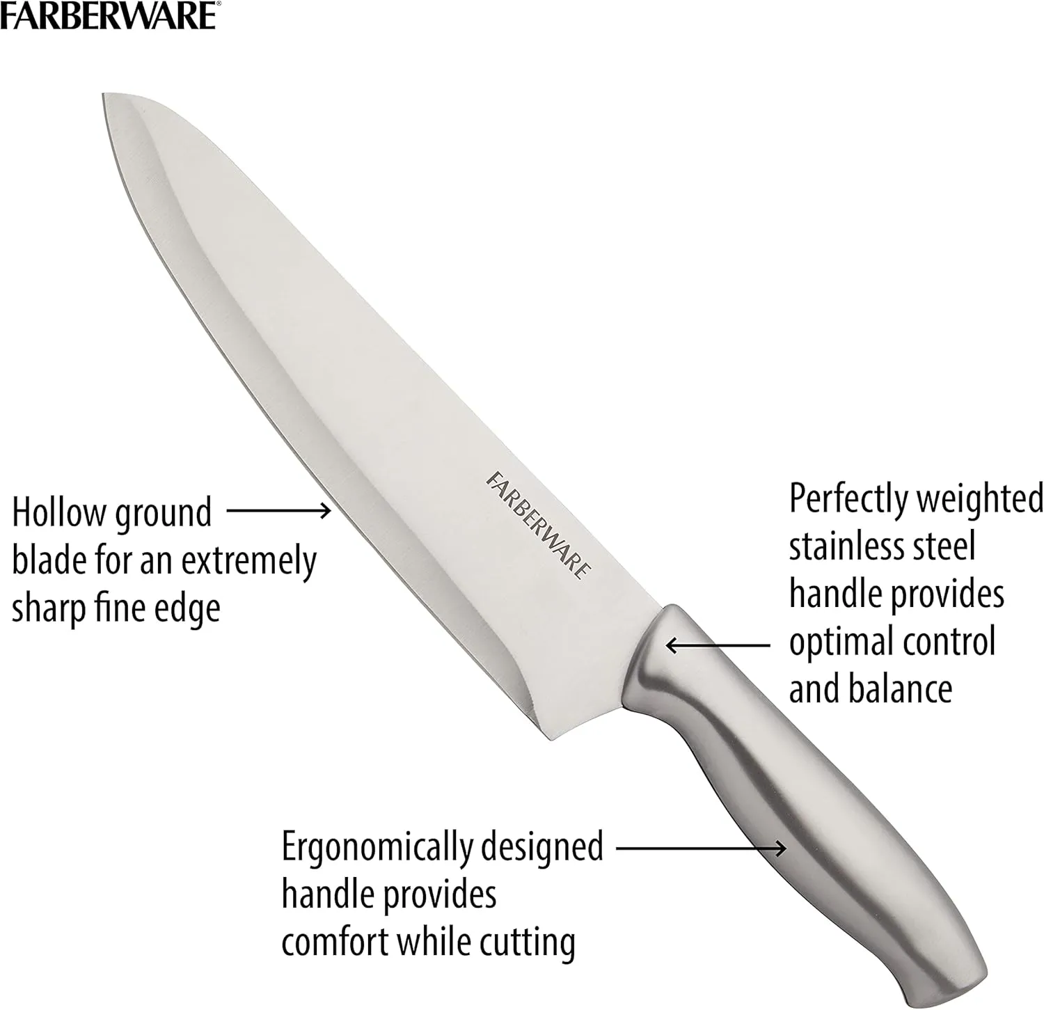Farberware 15-Piece Stamped Stainless Steel Knife Block Set, High-Carbon Stainless Steel Kitchen Knife Set with Ergonomic Handles, Razor-Sharp Knives with Wood Block, 15-Piece Set, Bamboo