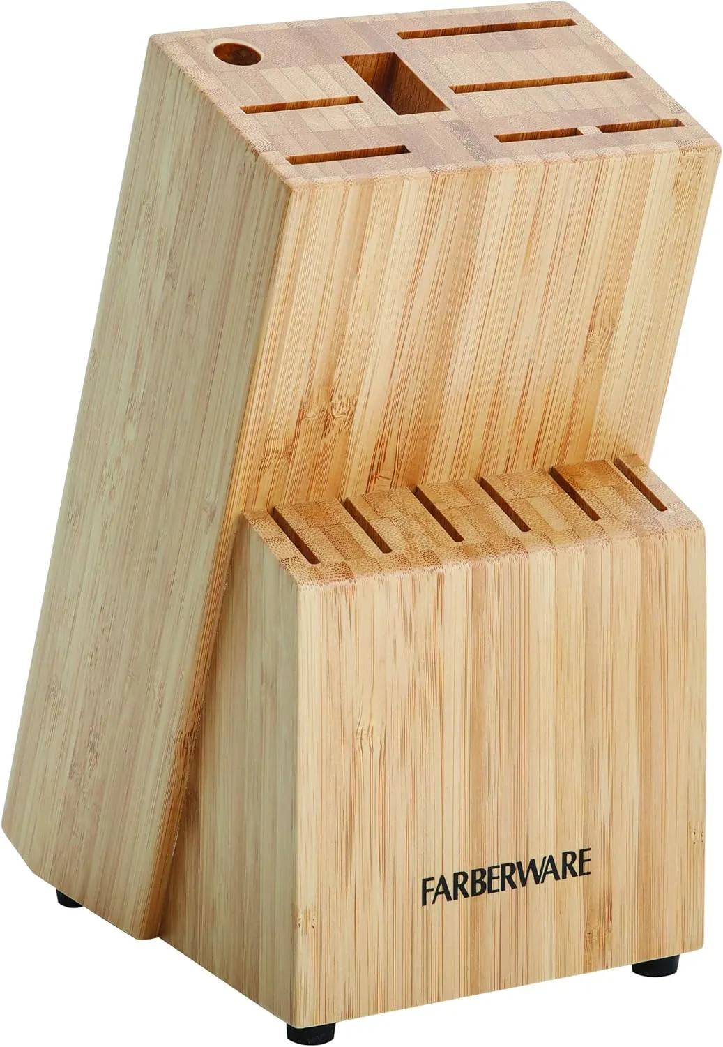 Farberware 15-Piece Stamped Stainless Steel Knife Block Set, High-Carbon Stainless Steel Kitchen Knife Set with Ergonomic Handles, Razor-Sharp Knives with Wood Block, 15-Piece Set, Bamboo