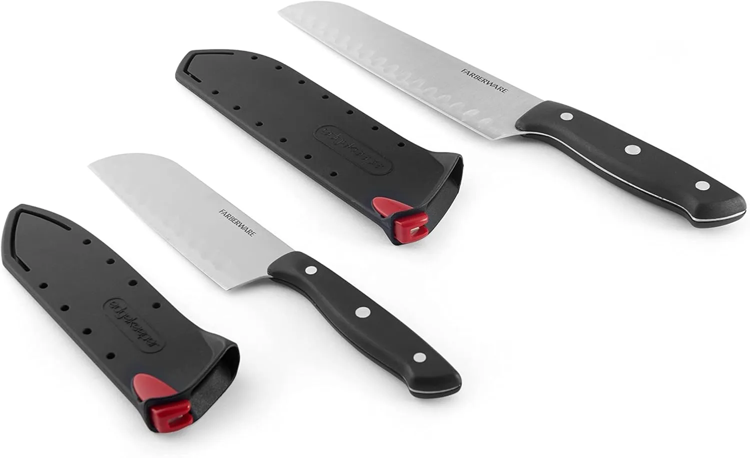 Farberware Edgekeeper Self-Sharpening Triple Riveted Santoku Knife Set, 4-Piece, Black