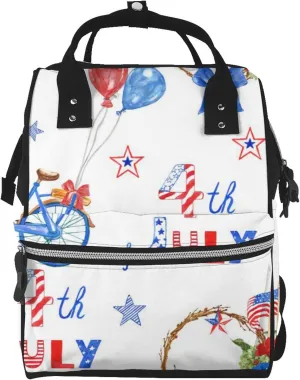 Fashion Diaper Bag Mummy Backpack 4th Of July Day Blue Flag Nappy Bag Large Capacity Baby Care Bags For Mom Dad
