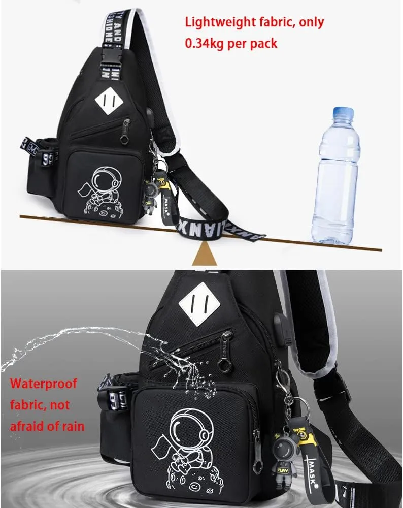 Fashion One-Shoulder Backpack Youth Leisure Backpack With USB Port Earphone Hole, Cartoon Luminous Pattern