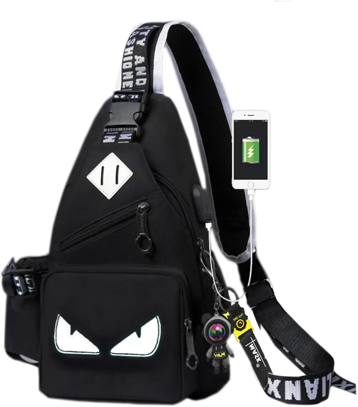 Fashion One-Shoulder Backpack Youth Leisure Backpack With USB Port Earphone Hole, Cartoon Luminous Pattern