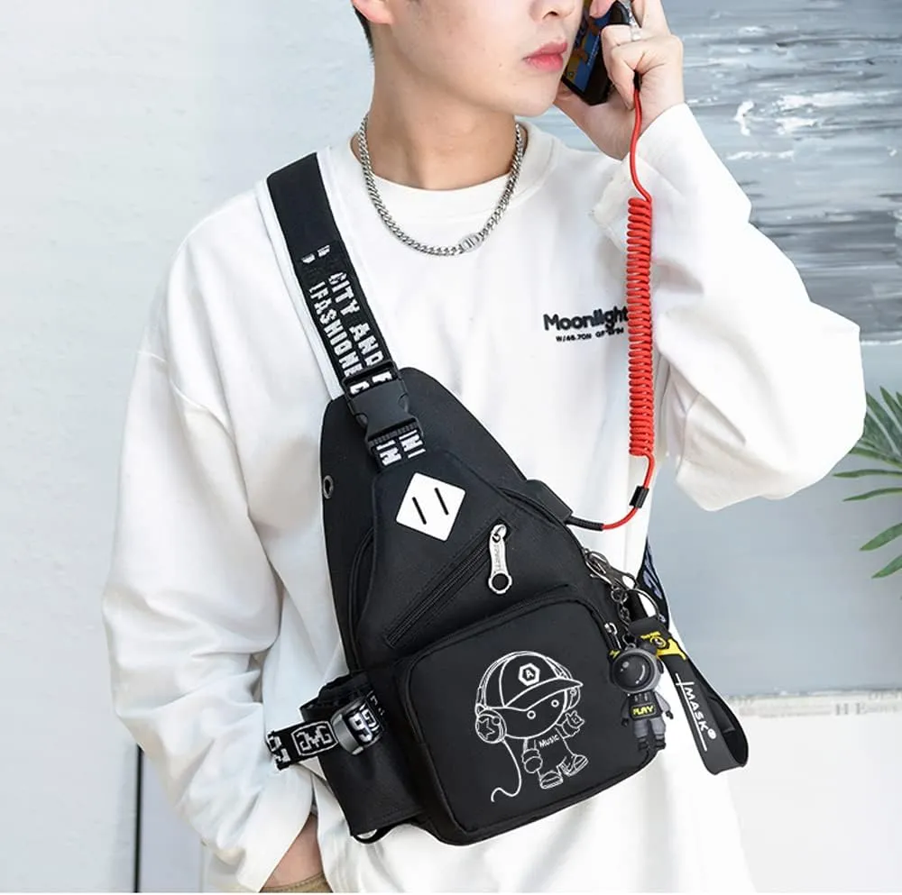 Fashion One-Shoulder Backpack Youth Leisure Backpack With USB Port Earphone Hole, Cartoon Luminous Pattern