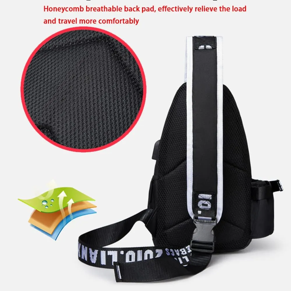 Fashion One-Shoulder Backpack Youth Leisure Backpack With USB Port Earphone Hole, Cartoon Luminous Pattern