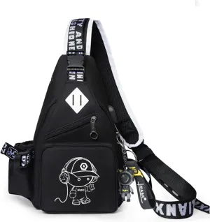 Fashion One-Shoulder Backpack Youth Leisure Backpack With USB Port Earphone Hole, Cartoon Luminous Pattern