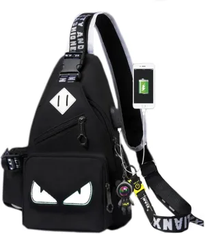 Fashion One-Shoulder Backpack Youth Leisure Backpack With USB Port Earphone Hole, Cartoon Luminous Pattern