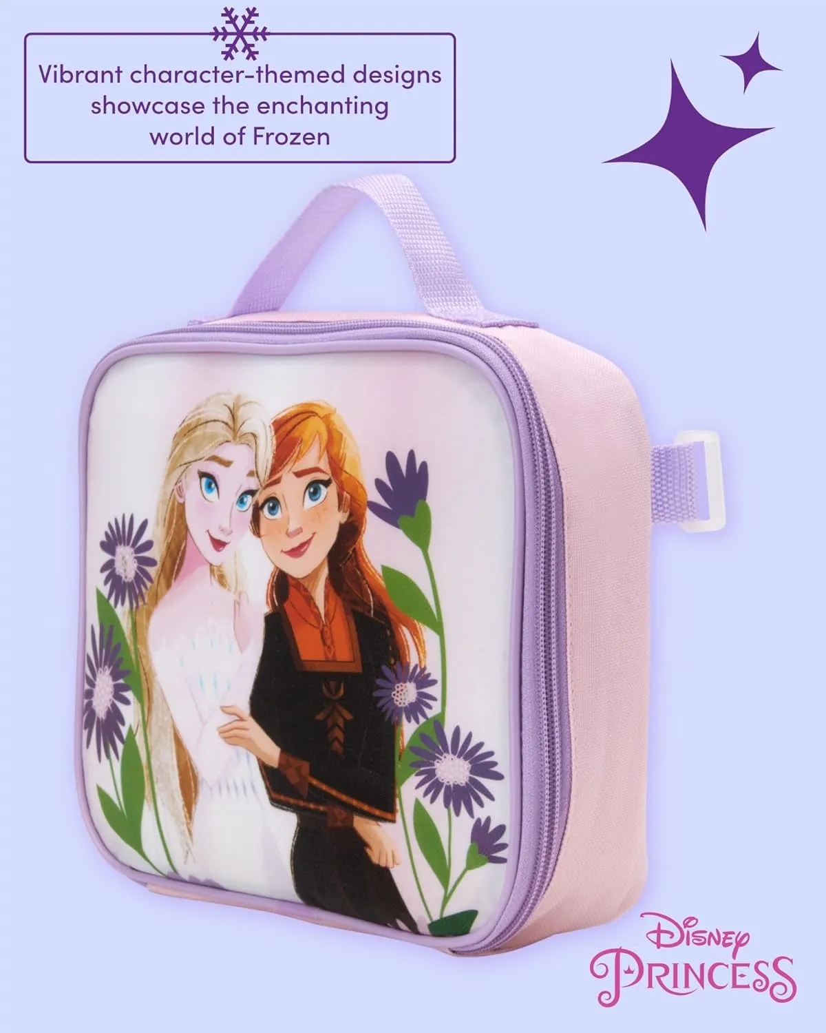 Fast Forward Kids Backpack - Disney Frozen Spider-Man Paw Patrol - 15" School Bookbag with Lunch Box for Boys and Girls, Size One Size, Frozen Lavender