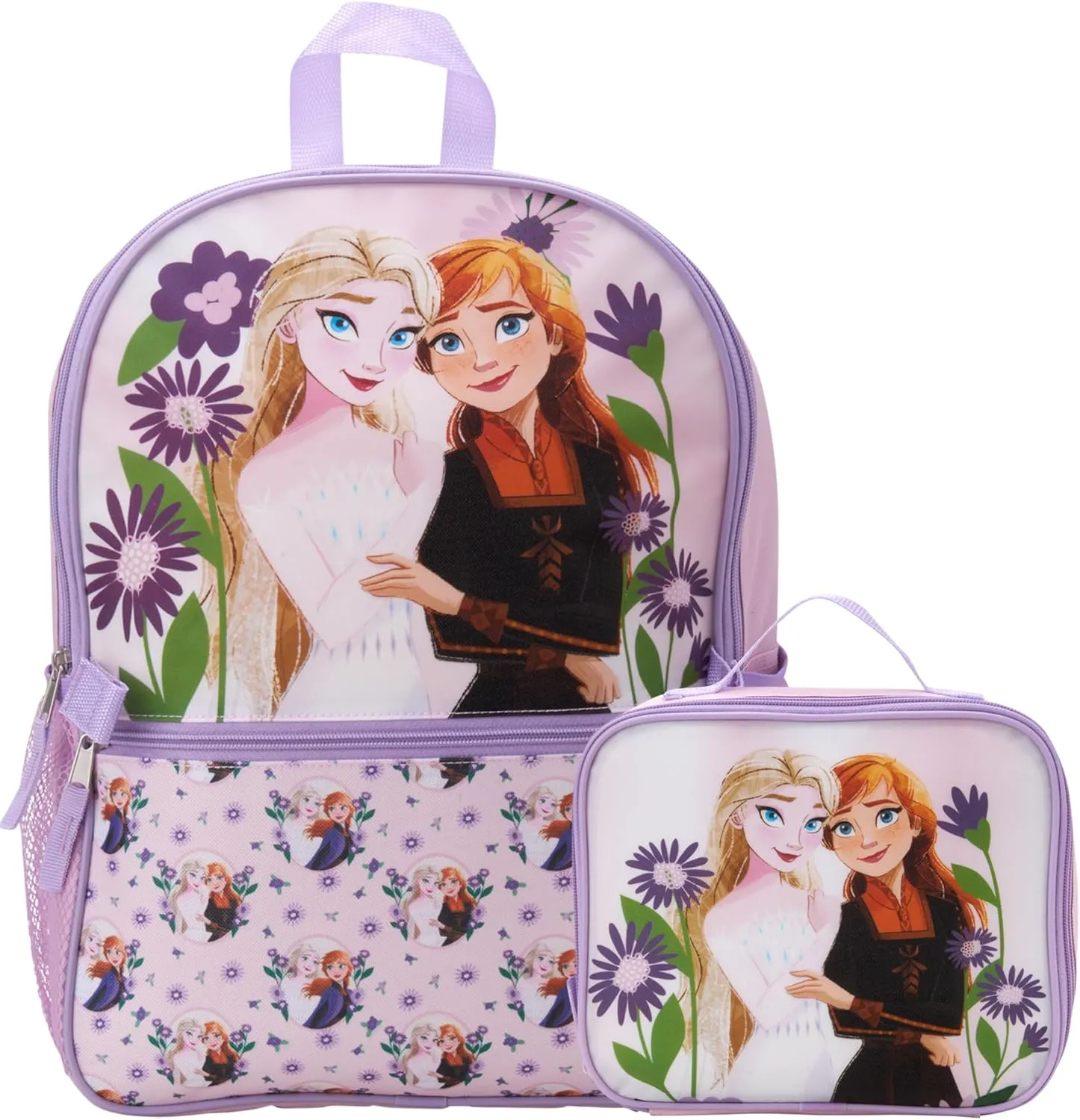 Fast Forward Kids Backpack - Disney Frozen Spider-Man Paw Patrol - 15" School Bookbag with Lunch Box for Boys and Girls, Size One Size, Frozen Lavender