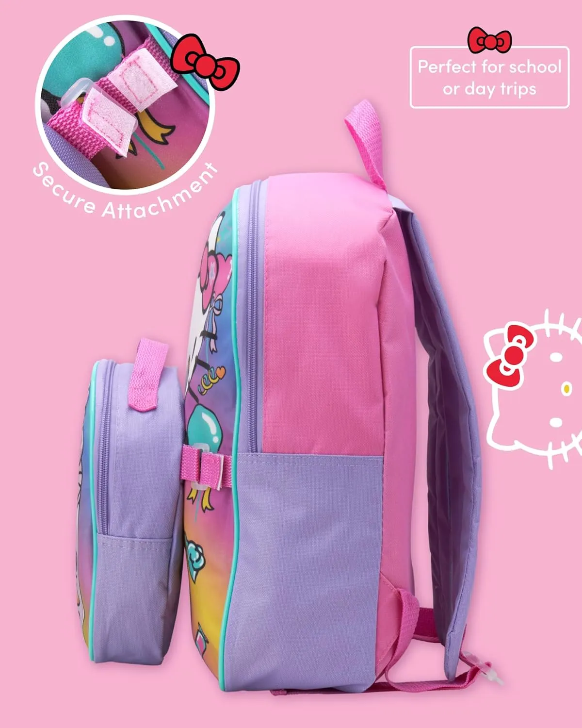 Fast Forward Kids Backpack - Disney Frozen Spider-Man Paw Patrol - 15" School Bookbag with Lunch Box for Boys and Girls, Size One Size, Hello Kitty Pastel